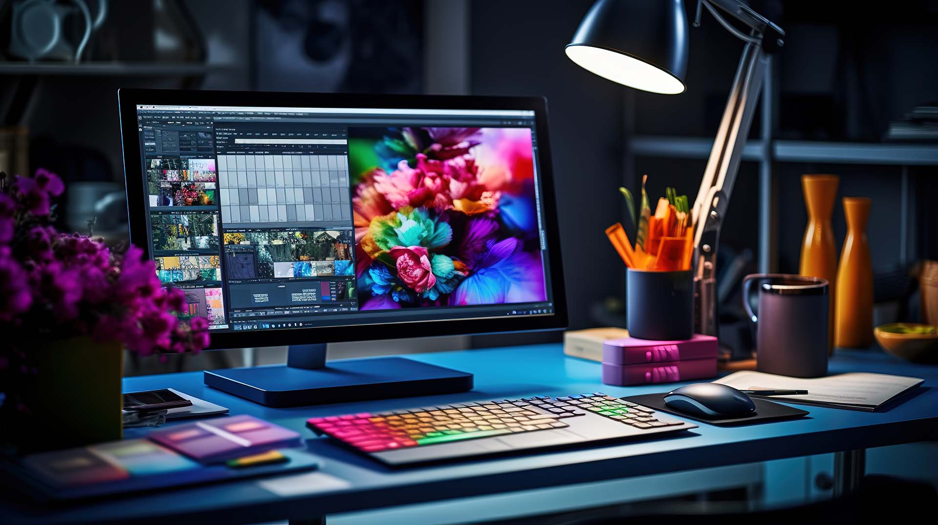 A Designer's Workspace Featuring a Graphic Tablet and Color Swat